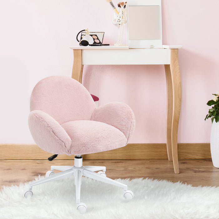 Ergonomic Fluffy Pink Chair with Armrests - Home Office Comfort Swivel Chair with Backrest - Ideal for Bedroom and Living Room Use