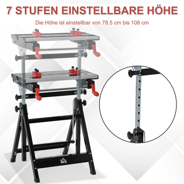 Heavy-Duty Foldable Workbench with Adjustable Height and Clamps - Carpenter Saw Table and Tool Stand with Sturdy Steel Frame - Ideal for Woodworking, 100kg Load Capacity