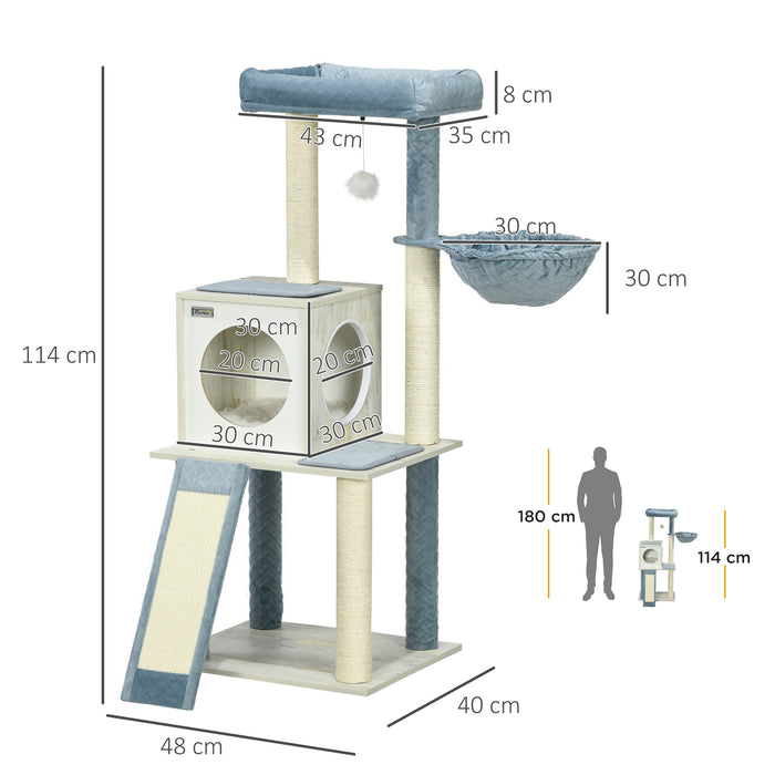 Cat Mansion Deluxe 114cm - Indoor Feline Play Tower with Scratch Posts, Cozy Hammock & Bed - Entertainment and Relaxation Hub for Cats