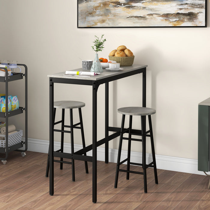 Industrial 3-Piece Dining Set - Bar Table with 2 Stools for Compact Spaces - Ideal for Small Apartments in Grey Finish