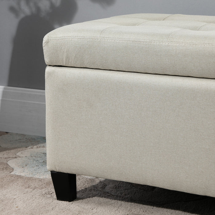 Linen Upholstered Ottoman with Tufted Lid - Spacious End-of-Bed Bench and Padded Footrest with Hidden Storage - Ideal for Bedroom Decor and Space-Saving Solution