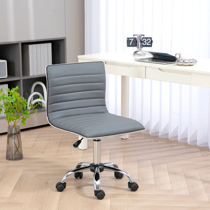 Ergonomic Armless Mid-Back Chair in PU Leather - Swivel Design with Chrome Base - Perfect for Home Office Comfort in Light Grey