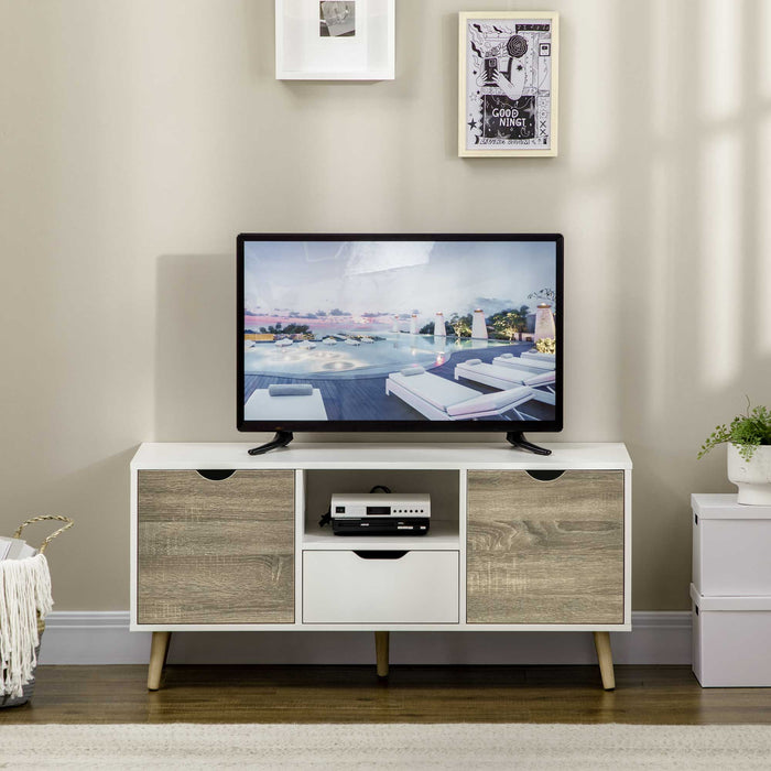 Modern Grey TV Stand - Accommodates up to 50-Inch Television, Storage Cabinets and Drawer - Ideal for Living Room and Bedroom Organization