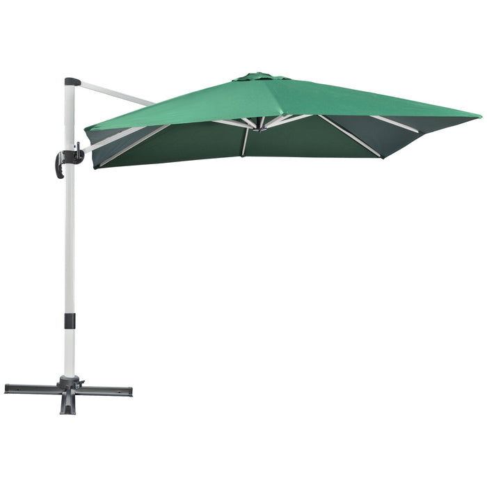 Cantilever Square Parasol Umbrella, 3x3m - Garden Shade with Crank Handle, Tilt, and 360° Rotation, Aluminium Frame with Cross Base - Perfect for Outdoor Relaxation and UV Protection