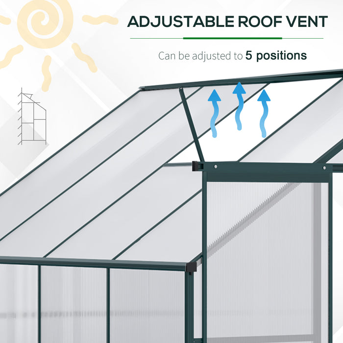 Heavy Duty Aluminium Lean-to Greenhouse - Walk-In Wall Greenhouse with Polycarbonate Panels and Roof Vent, 253x127x220 cm - Ideal for Protecting Plants and Seedling Growth