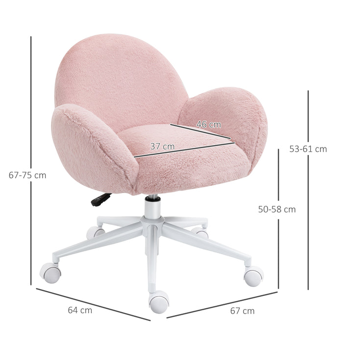 Ergonomic Fluffy Pink Chair with Armrests - Home Office Comfort Swivel Chair with Backrest - Ideal for Bedroom and Living Room Use