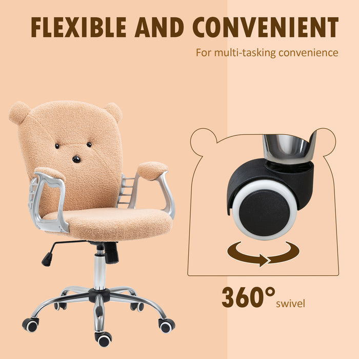 Bear Shape Fleece Office Chair with Padded Armrests - Teddy Fleece Fabric Desk Chair, Tilt & Height Adjustment - Comfortable Seating for Home Office & Remote Work