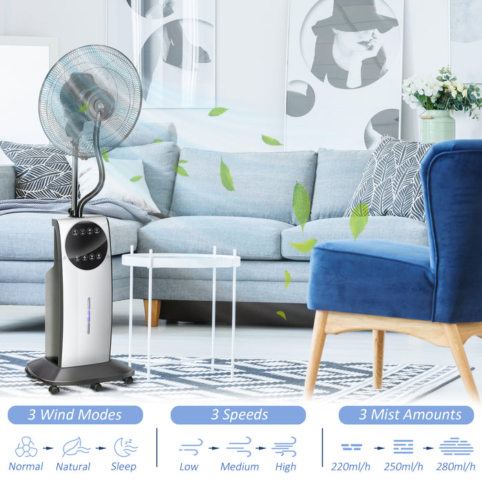 Humidifying Misting Pedestal Fan with Water Spray - 3-Speed Standing Fan, 3.1L Tank & Electric Mosquito Killer Feature, Black - Ideal for Cooling & Insect Control in Home or Outdoor Spaces