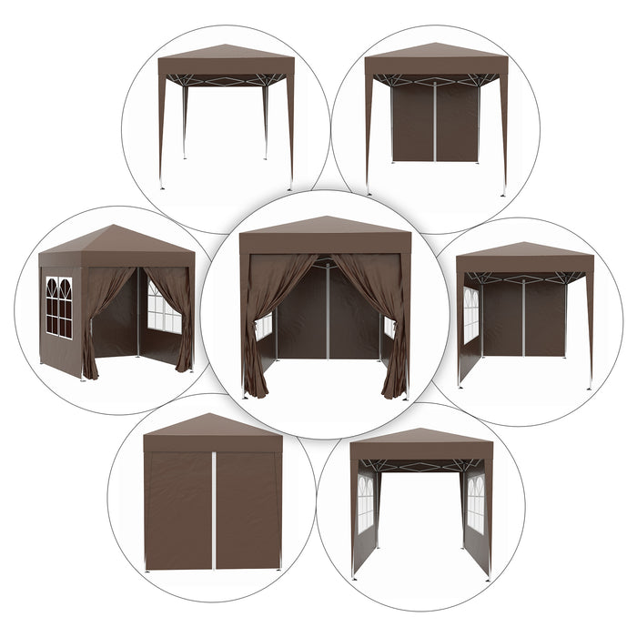 Pop Up Gazebo Canopy 2x2m - Easy Setup Outdoor Shelter in Coffee Brown - Perfect for Garden Parties and Picnics