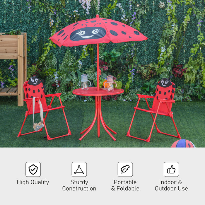 Ladybug-Themed Picnic Set - Kids' Folding Table and Chairs with Parasol for Outdoor Use - Fun and Practical Garden Furniture for Children