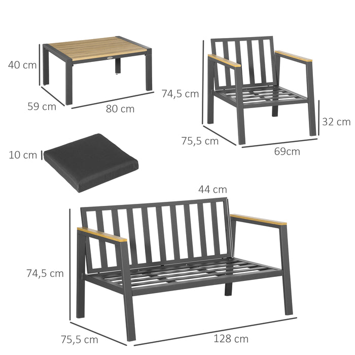 4-Piece Aluminium Garden Sofa Set - Outdoor Seating with Padded Cushions and Coffee Table - Stylish Grey Patio Conversation Furniture for Family and Friends