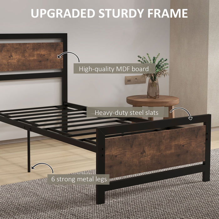 Metal Single Bed Frame with Headboard and Footboard - Sturdy Slat Support & Solid Base, Ample Underbed Storage - Ideal for Kids and Adults, Box Spring Not Required