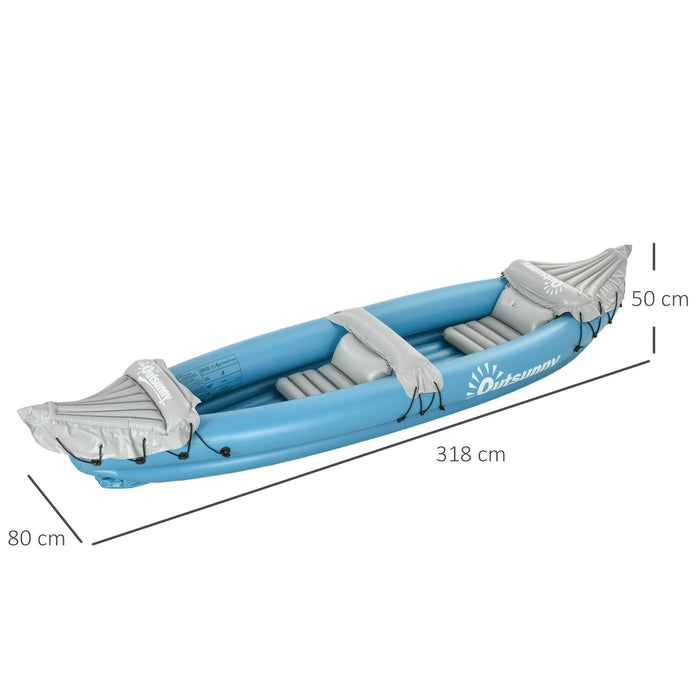 Two-Person Inflatable Kayak Canoe Combo - Includes Air Pump and Aluminium Oars, 318x80x50cm, Blue - Perfect for Couples' Water Adventures