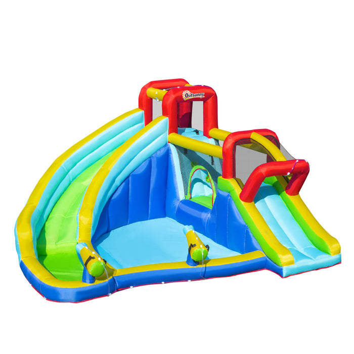 Extra Large 5-in-1 Inflatable Bounce Castle with Trampoline, Slide, Pool - Includes Climbing Wall & Water Gun - Perfect for Kids Aged 3-8 Years and Outdoor Play