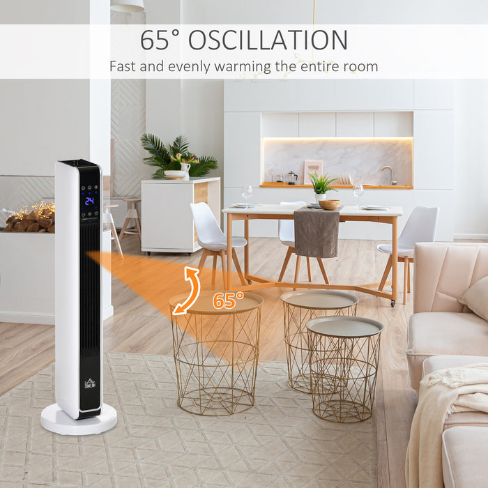 Ceramic Oscillating Tower Space Heater with Remote - 8-Hour Timer, Tip-Over and Overheat Protection, Dual Heat Settings 1000W/2000W - Ideal for Home and Office Comfort