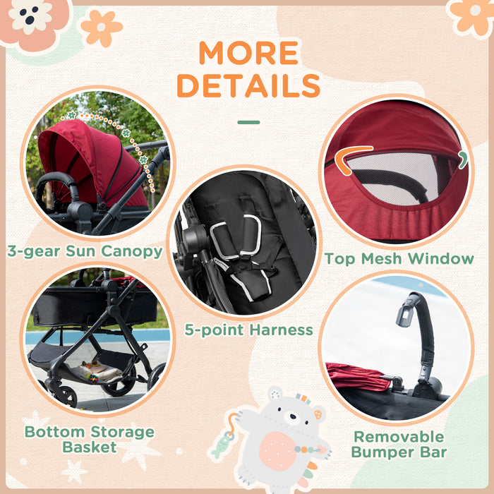 2-in-1 Lightweight Pushchair with Reversible Seat - Foldable Travel Baby Stroller Featuring Fully Reclining Design - Ideal for Newborns to Toddlers with Secure 5-Point Harness