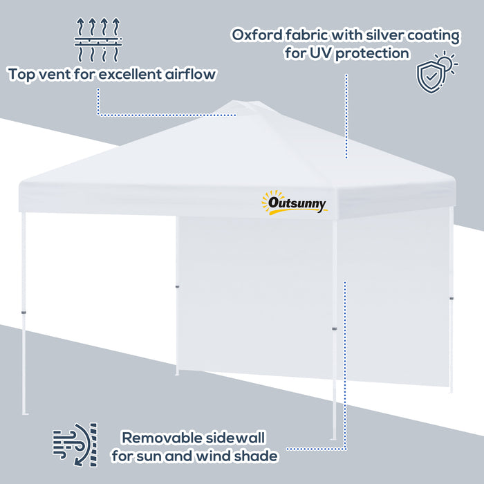 3x3M Pop Up Gazebo - Outdoor Event Shelter with Sidewall & Roller Bag, Adjustable Height - Ideal for Garden, Patio, Parties, White