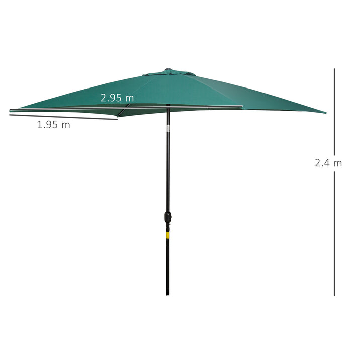 3x2m Rectangular Patio Umbrella - Garden Canopy Sun Shade with Tilt and Crank Features, Steel Frame - Ideal for Outdoor Leisure and Protecting from Sun