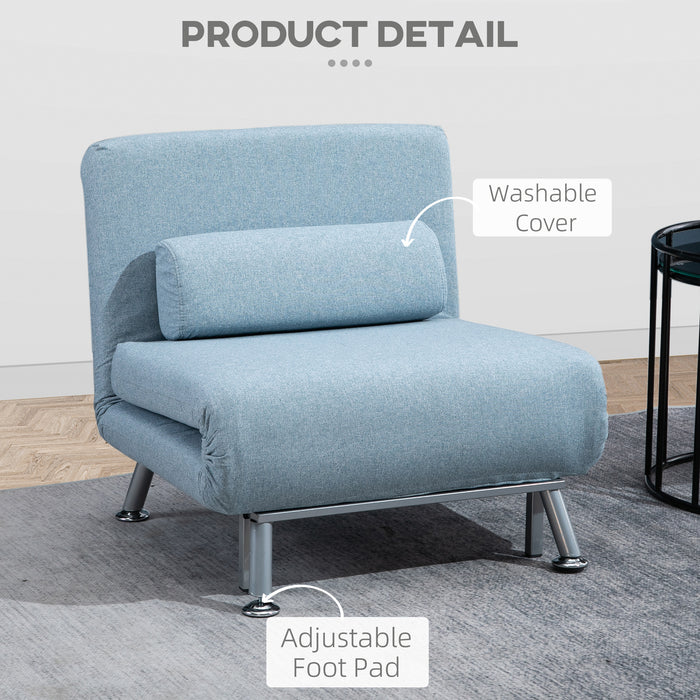 Foldable Single Sofa Bed Sleeper with Pillow - Blue Portable Lounge Couch for Living Room - Ideal for Guests and Small Spaces