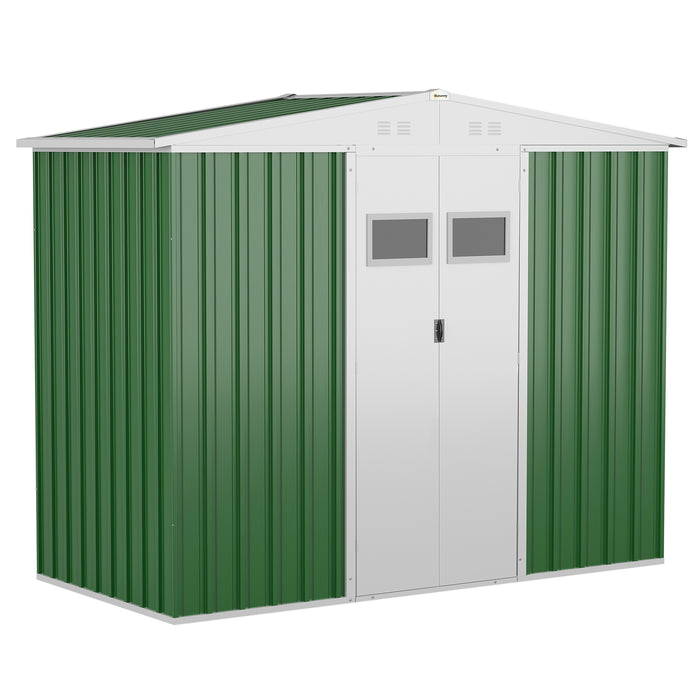 Metal Garden Storage Shed 8x4 ft - Lockable Door, Apex Roof, Steel Tool Organizer for Outdoor Use - Ideal for Backyard, Patio, Lawn Equipment Security