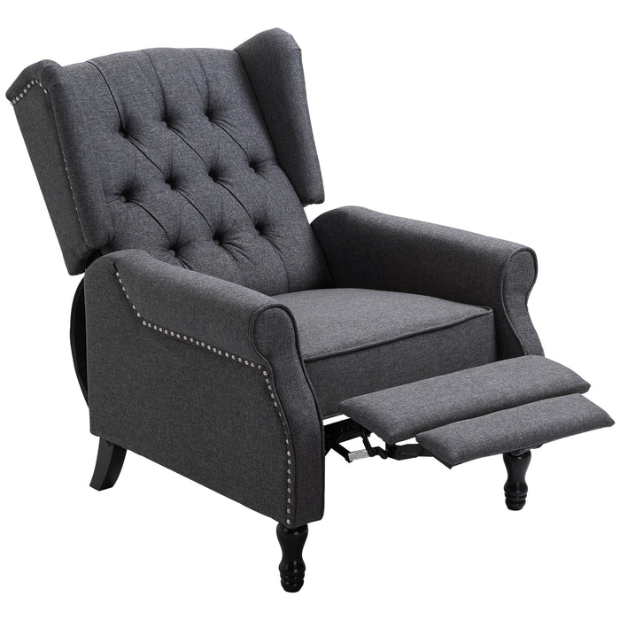 Reclining Wingback Armchair with Button Tufted Back - Dark Grey Living Room Chair with Footrest - Comfortable Lounging for Home Relaxation