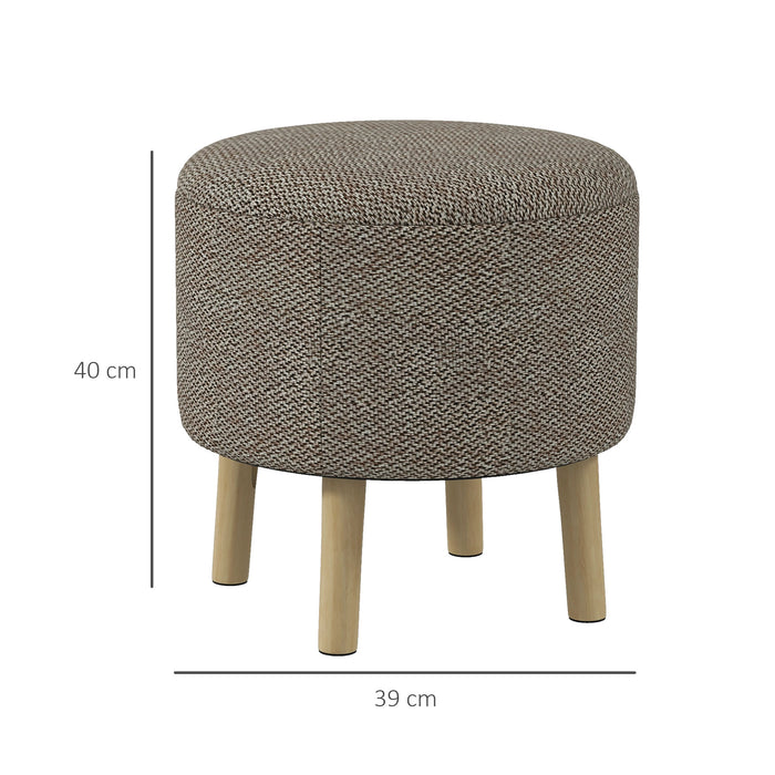 Round Linen Ottoman with Hidden Storage - Upholstered Foot Stool with Padded Seat and Wooden Legs - Versatile Space-saving Solution for Living Room