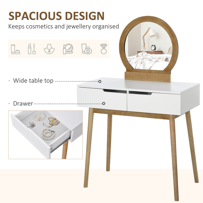 Elegant Vanity Dressing Table Set with Stool - Modern Bedroom Makeup Station with Mirrored Drawers & Padded Seat - Stylish Home Furniture for Beauty & Storage Needs