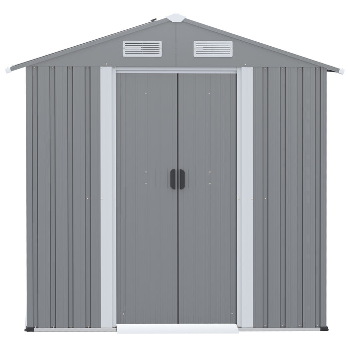 Metal Garden Shed 6.4 x 3.6 ft - Double Sliding Doors with Air Vents, Tool Organizer - Ideal for Backyard Patio Lawn Storage, Grey Color