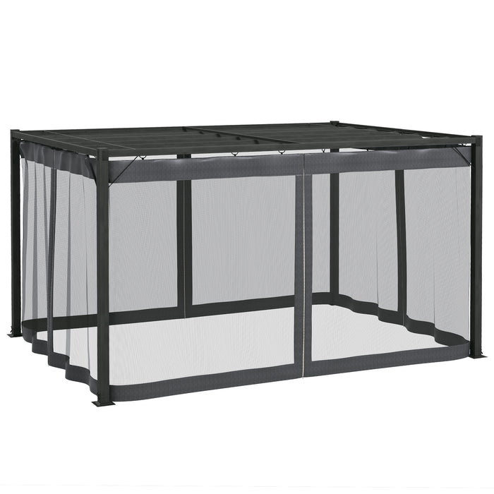 Retractable Pergola 3x4m with Nettings - Outdoor Garden Gazebo Shelter for Grill and Patio - Ideal Deck Cover in Dark Grey