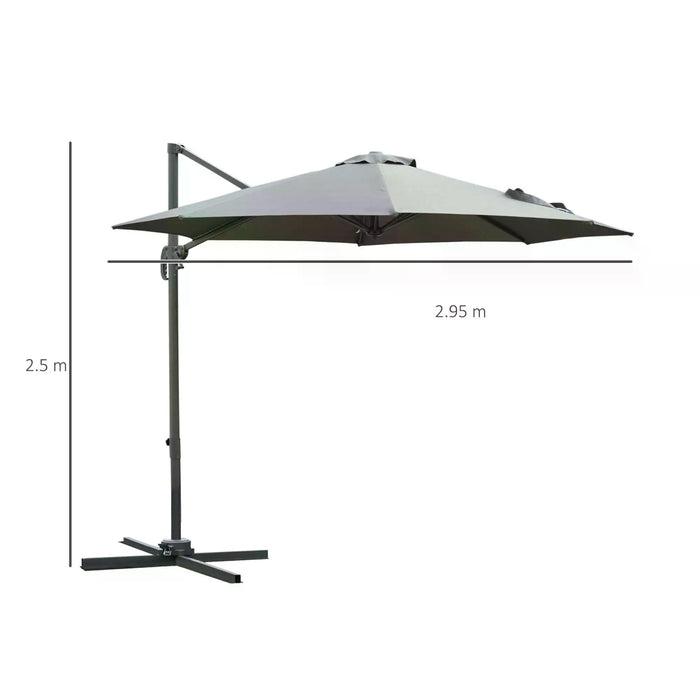 Roma Umbrella 3m Cantilever - Patio Offset Parasol, Hanging Sun Shade Canopy with 360° Rotation and Cross Base - Ideal for Outdoor Comfort in Dark Grey