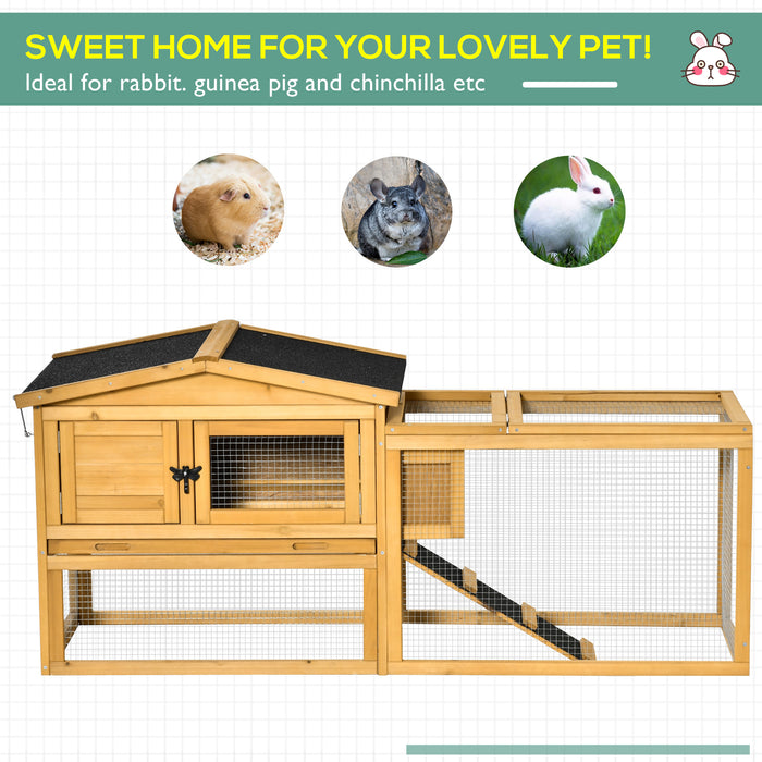 Wooden 2-Level Hutch for Small Animals - Weatherproof Roof, Outdoor Run, Pull-Out Tray, Ramp - Ideal for Rabbits, Guinea Pigs, and Pets Needing Space