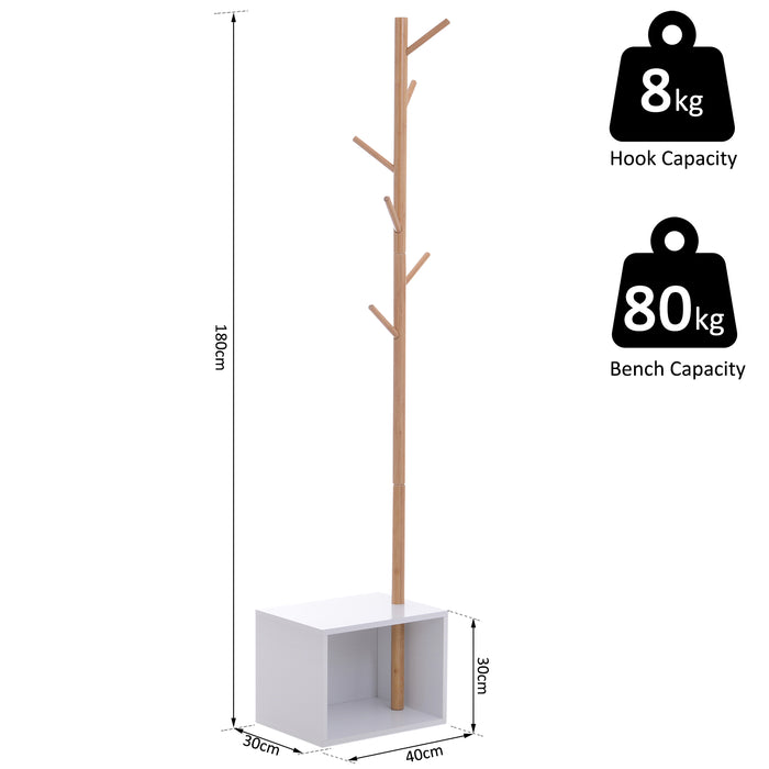 Coat Rack Storage Bench with Hat Hanger - 180 cm Tall Hallway Tree and Garment Organizer for Entryways - Ideal for Bedroom and Living Room Organization