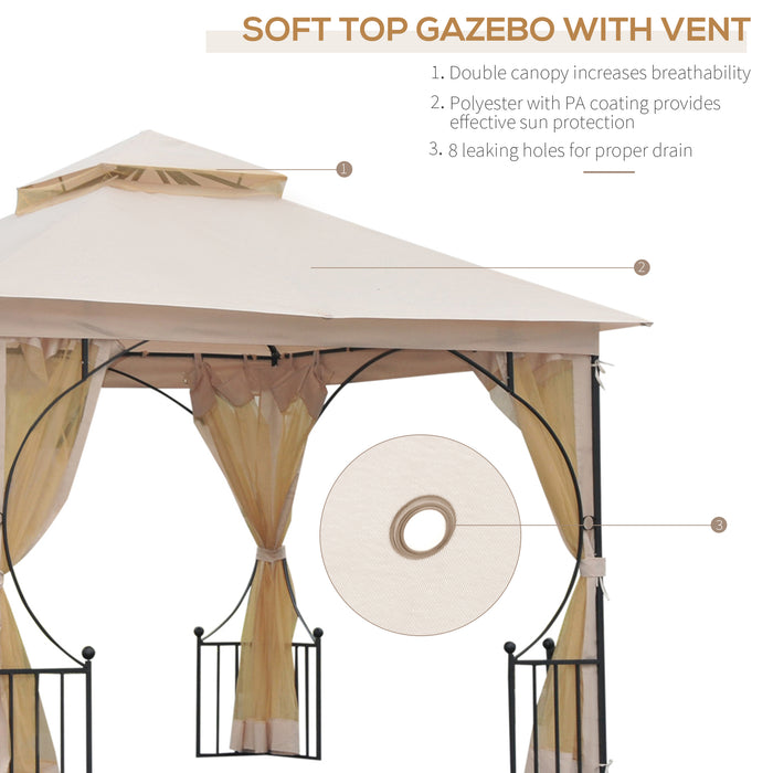 Garden Gazebo Patio Tent 3x3M - Double-Tier Sun Shade Canopy with Metal Frame for Outdoor Events - Ideal Shelter for Parties and Gatherings in Beige