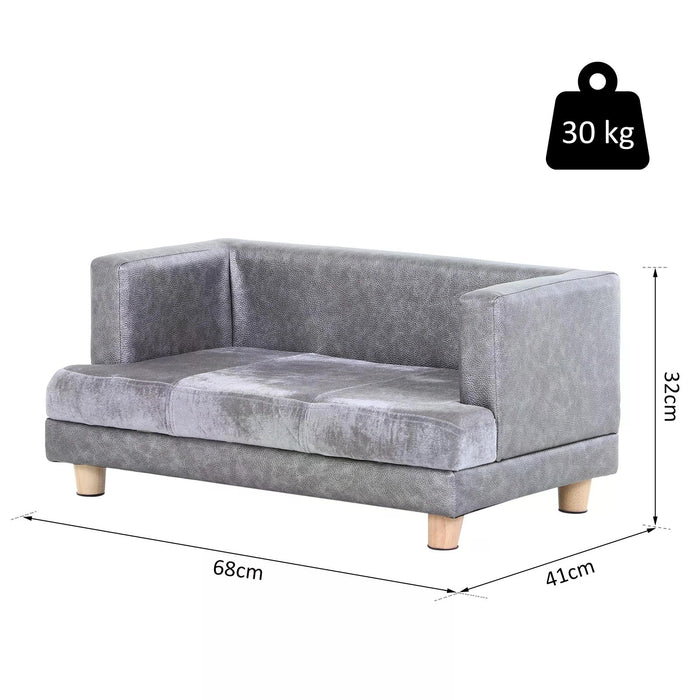 Elevated Grey PU Leather Dog Sofa Bed - Comfortable and Stylish Pet Furniture - Ideal for Supporting Joint Health in Dogs