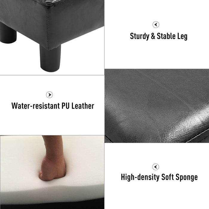 PU Leather Footstool - Compact Foot Rest Chair with Sturdy Legs for Home and Office - Ideal for Small Spaces and Additional Seating