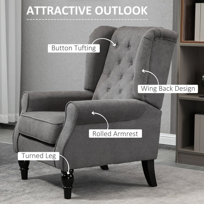 Retro Wingback Armchair - Button Tufted Design with Sturdy Wood Frame, Dark Grey - Elegant Lounge Seating for Living Room or Bedroom