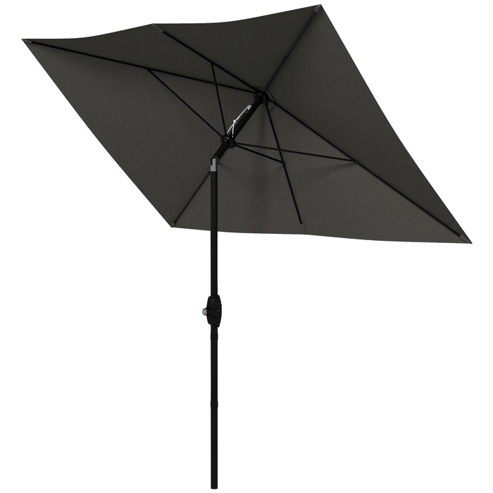 Rectangular Garden Parasol Umbrella with Crank and Tilt Function - 2 x 3m Outdoor Sun Shade, 6-Rib Aluminium Structure - Ideal for Market, Patio, Backyard Sun Protection