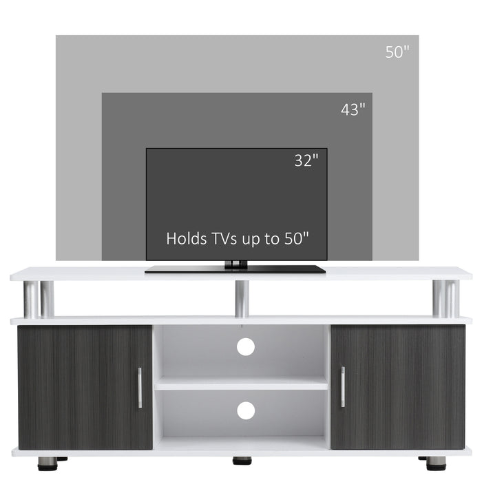 Modern TV Stand for 55'' Screens - Storage Shelf and Cupboard Entertainment Center - Stylish Media Console for Living Room, Grey and White