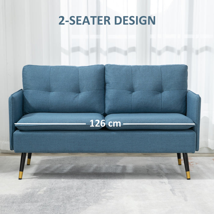 Fabric Loveseat Sofa - 2-Seater Upholstered Couch with Button Tufting and Cushions - Cozy Seating Solution for Small Living Spaces, Dark Blue