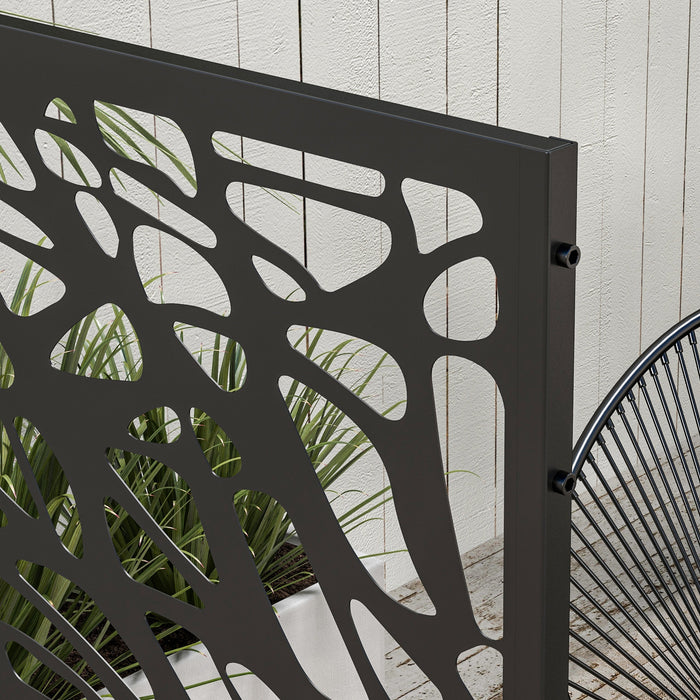 Outdoor Metal Privacy Screen - Black Twisted Lines Decorative Divider - Enhances Garden Spaces & Patio Seclusion