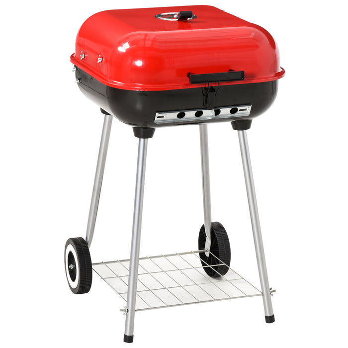 Charcoal Trolley BBQ Grill - High-Temp Powder-Coated Outdoor Barbecue with Wheels, 46x52.5x76cm - Perfect for Garden Cooking and Grilling Events