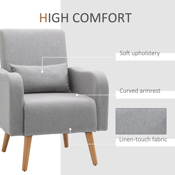 Comfortable Grey Linen-Touch Armchair - Upholstered Leisure Lounge Sofa with Sturdy Wooden Frame - Ideal for Living Room and Club Relaxation