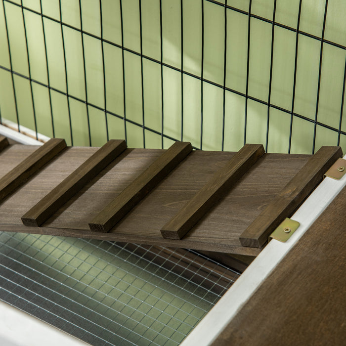 Elevated Wooden Hutch for Rabbits and Guinea Pigs - Roof-Opening Design, Ladder, Slide-out Tray, 90x53x87cm in Coffee Brown - Ideal Small Animal Shelter for Easy Cleaning & Comfort