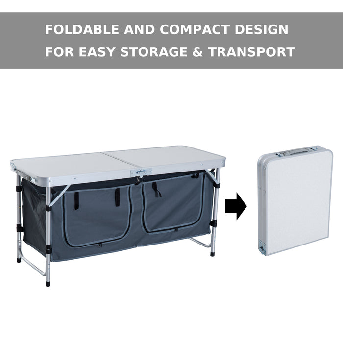 Aluminum Portable Picnic Table in Pebbles White - Adjustable Height and Foldable - Ideal for Outdoor Dining and Camping Events