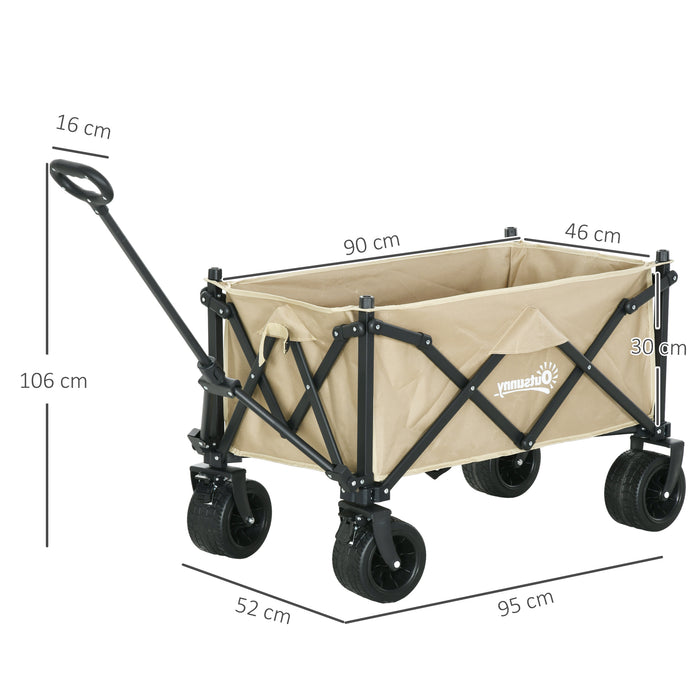 Outdoor Folding Wagon Cart with Carry Bag - Heavy-Duty 120KG Capacity, Ideal for Garden, Beach, and Camping - Khaki Festival Utility Trolley