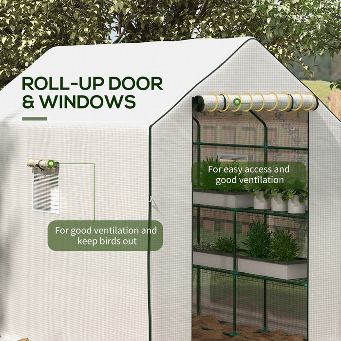 3-Tier Walk-in Greenhouse - PE Cover, Roll-up Door, Mesh Windows, 140 x 213 x 190 cm - Ideal for Garden Enthusiasts and Plant Cultivation