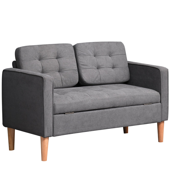 Compact Loveseat with Storage - 117cm Modern Tufted Cotton 2-Seater Sofa, Grey with Wooden Legs - Ideal for Small Spaces and Organizing Essentials