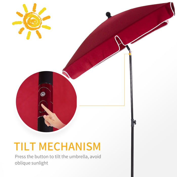 Rectangular Tilting Parasol 2M x 1.25M - Red Aluminum Sun Umbrella for Outdoor Patio - Adjustable Garden Shade for UV Protection