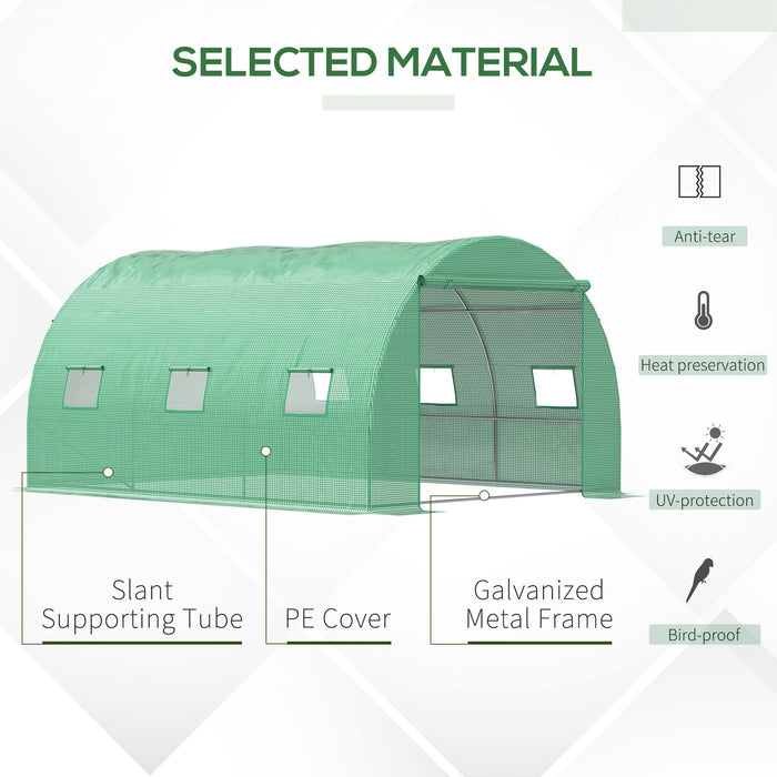 Walk-In Polytunnel Greenhouse - Durable PE Covered Outdoor Structure with 6 Ventilation Windows - Ideal for Garden Plant Growth, 4m x 3m x 2m, Green