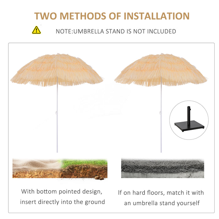 Hawaiian Beach Sun Umbrella - Wheat Color, Folding, Tilting, Crank-Operated Parasol for Patio and Garden - Ideal Sunshade for Outdoor Relaxation